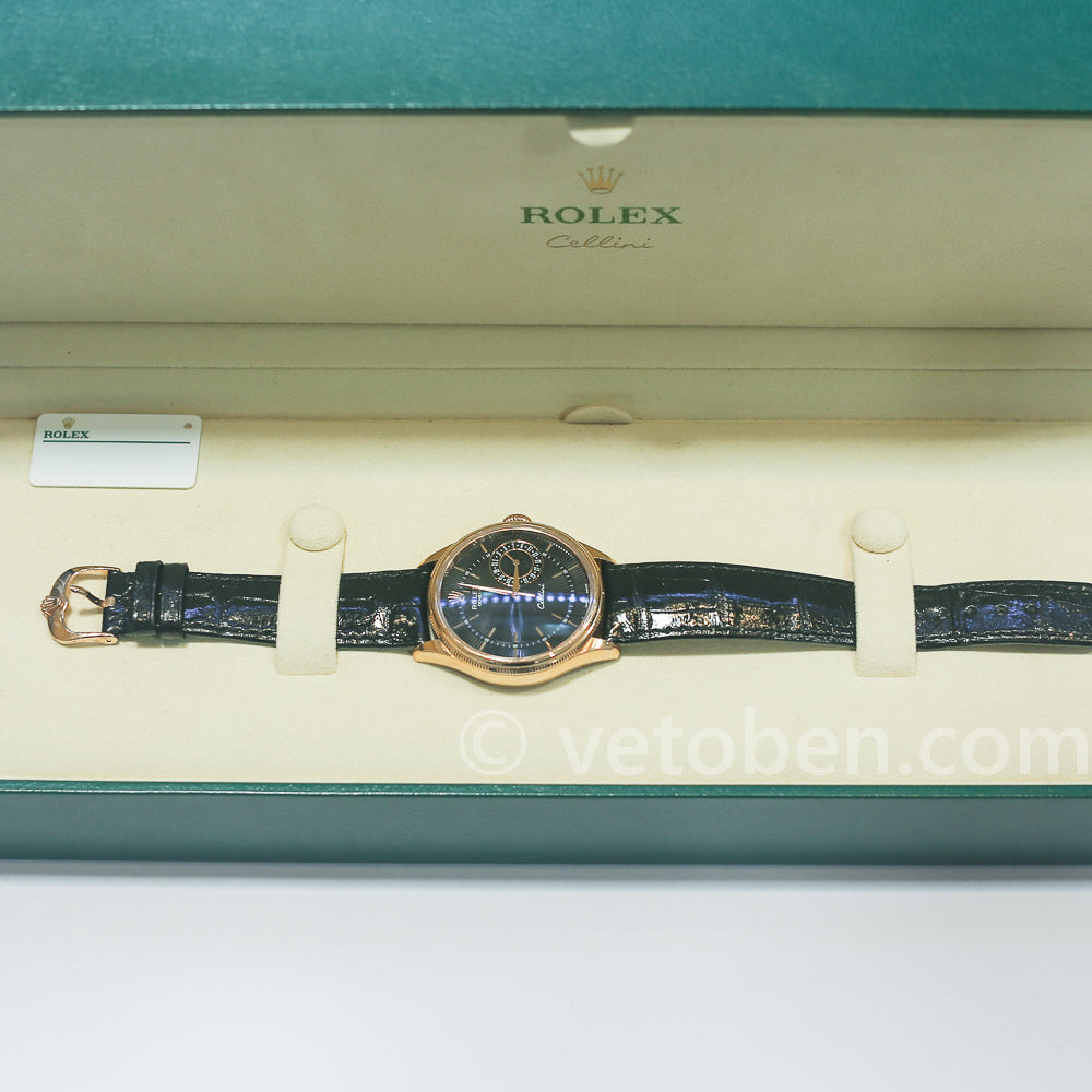 Rolex Cellini Everose Gold with Black Dial & Black Crocodile Leather Band