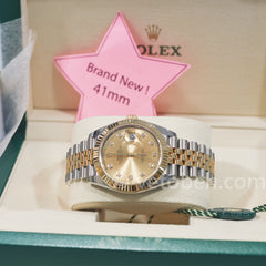 ROLEX Datejust 41 스틸 옐로우 골드 다이아몬드 남성용 시계