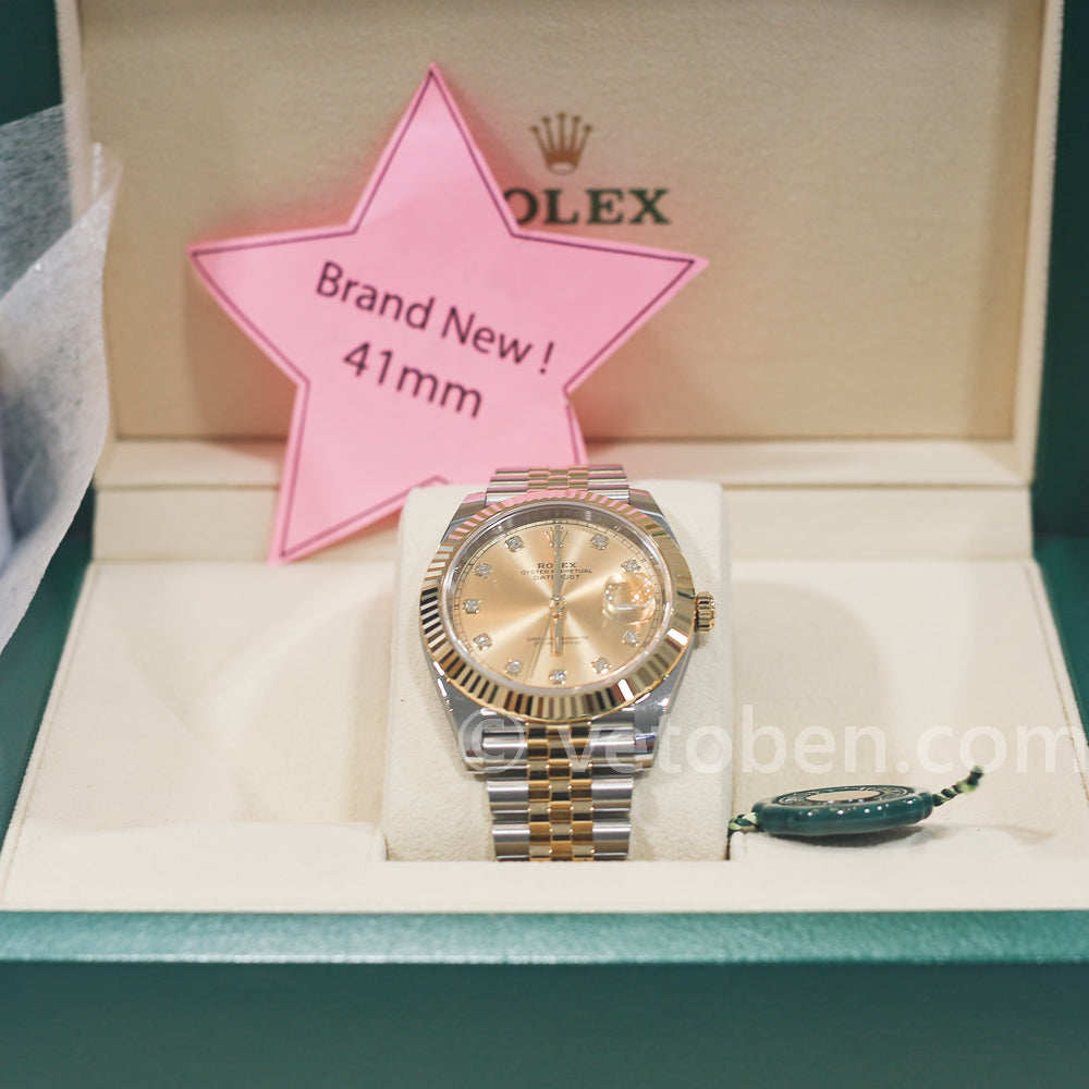 ROLEX Datejust 41 스틸 옐로우 골드 다이아몬드 남성용 시계