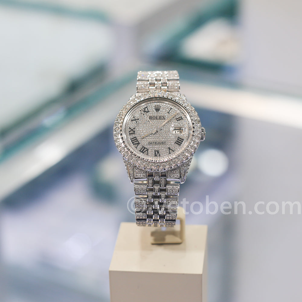 ROLEX Datejust Diamond Iced Out Full Pavé with Stainless Steel Jubilee Bracelet