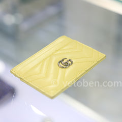Gucci Calfskin Matelasse GG Marmont Card Holder Pastel Yellow