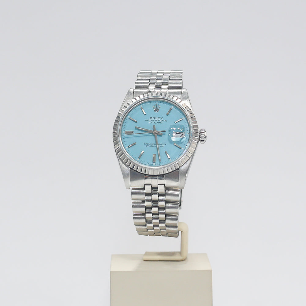 ROLEX Silver Oyster Perpetual Datejust with Blue Dial and Jubilee Bracelet 16014