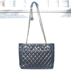 CHANEL Black Calfskin Leather Shopping Tote with Gold Hardware