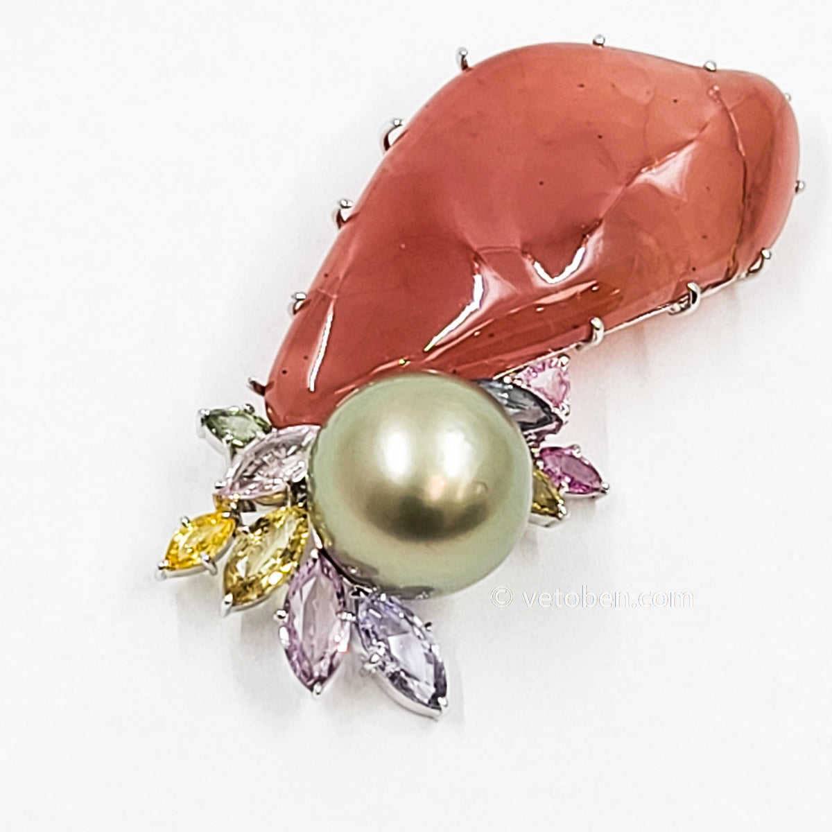 Elegance 61mm 18k gold natural pearl & stones