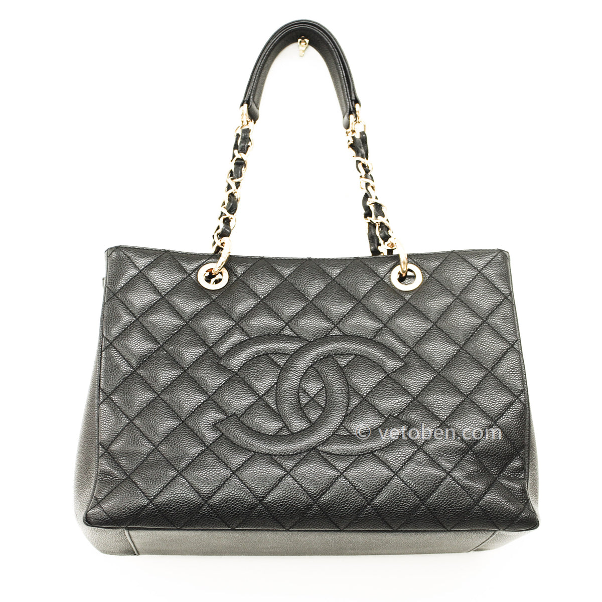 CHANEL 캐비어 퀼팅 그랜드 쇼핑 토트 GST 블랙