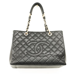 CHANEL 캐비어 퀼팅 그랜드 쇼핑 토트 GST 블랙