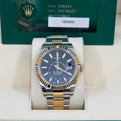 2021 New ROLEX 326933 STEEL AND GOLD SKY DWELLER 42 mm BLACK DIAL ANNUAL CALENDAR Free shipping.