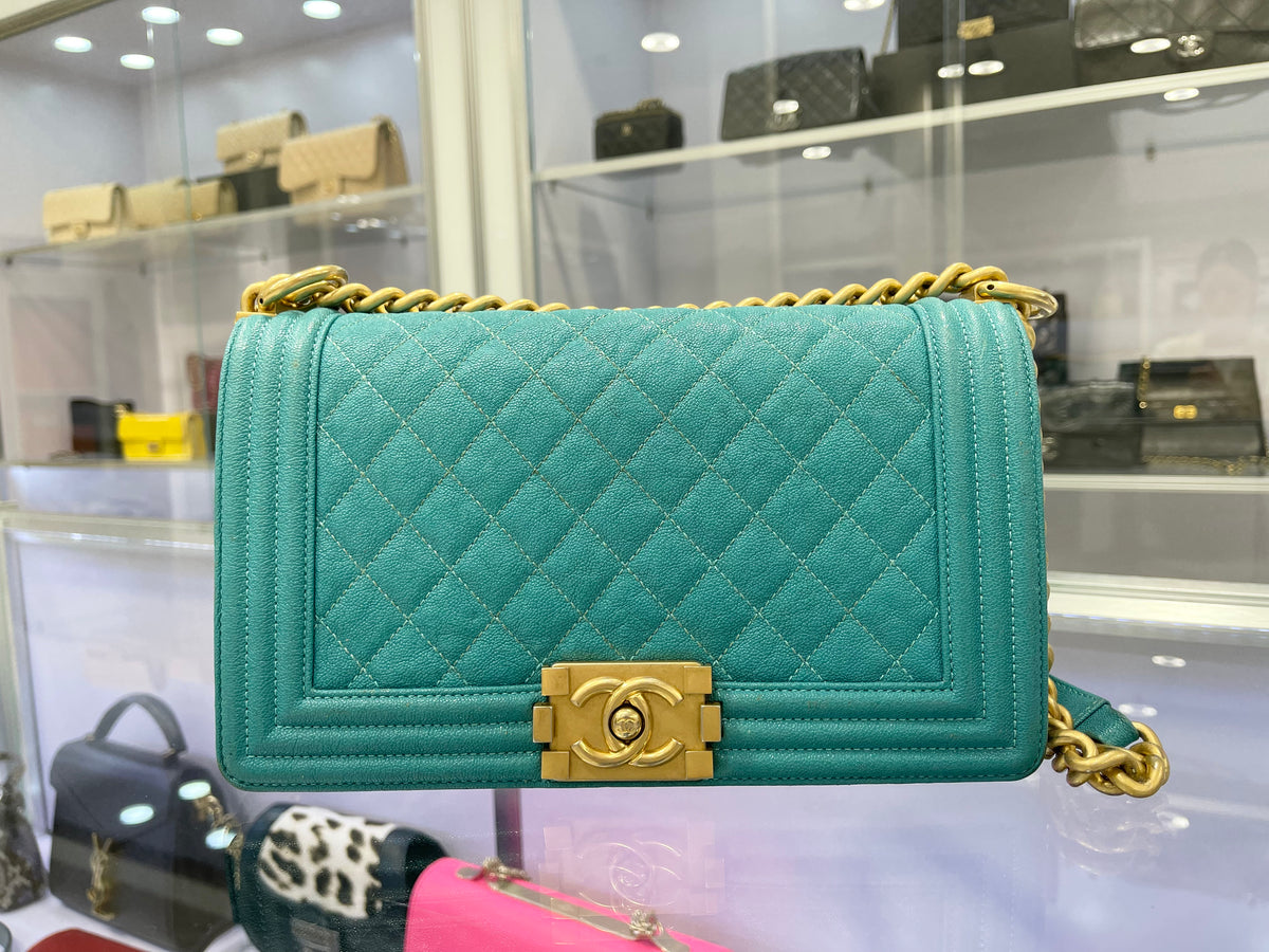 Chanel Quilted Medium Boy Bag Turquoise