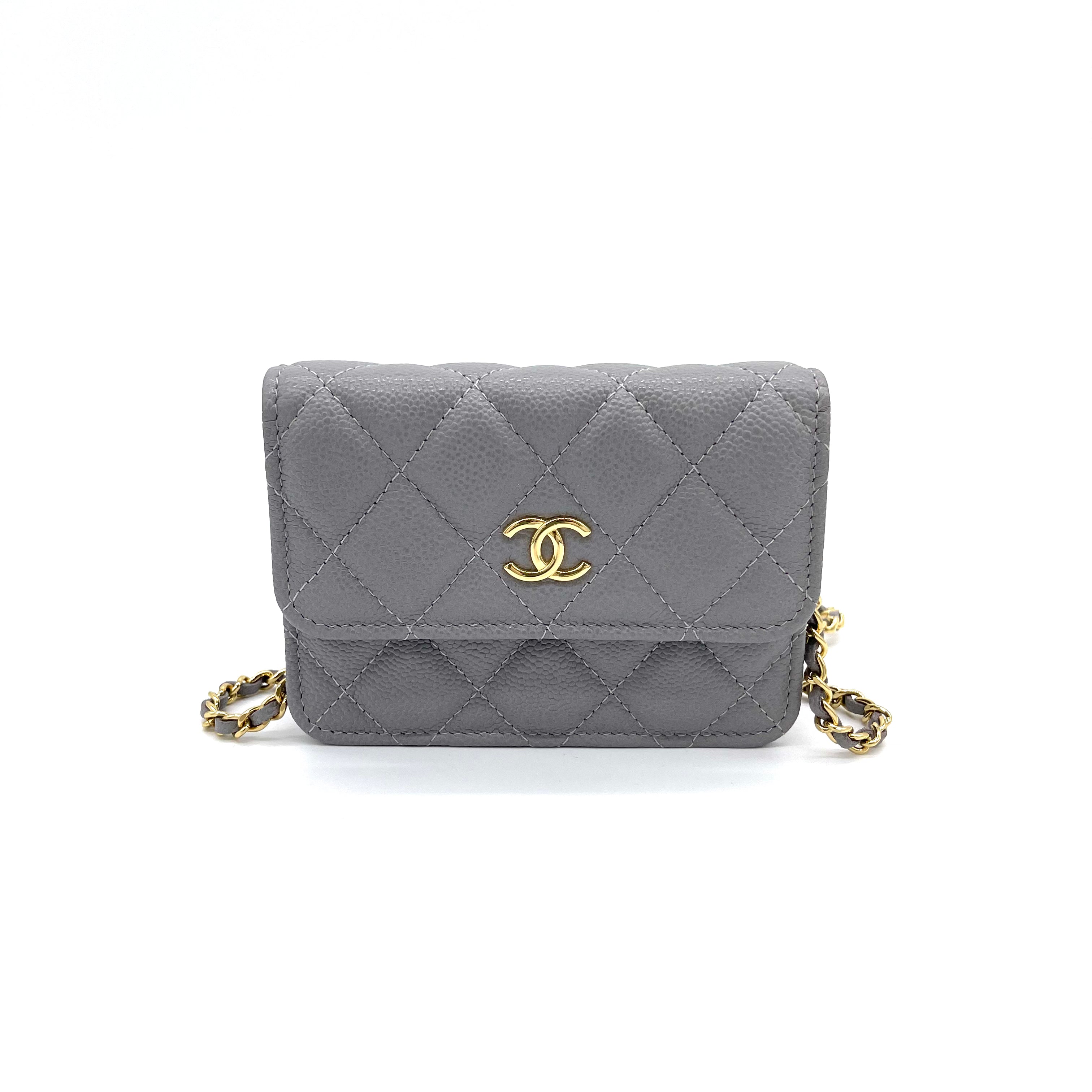 Brand New CHANEL Caviar Quilted Miss Coco Clutch With Chain Grey –