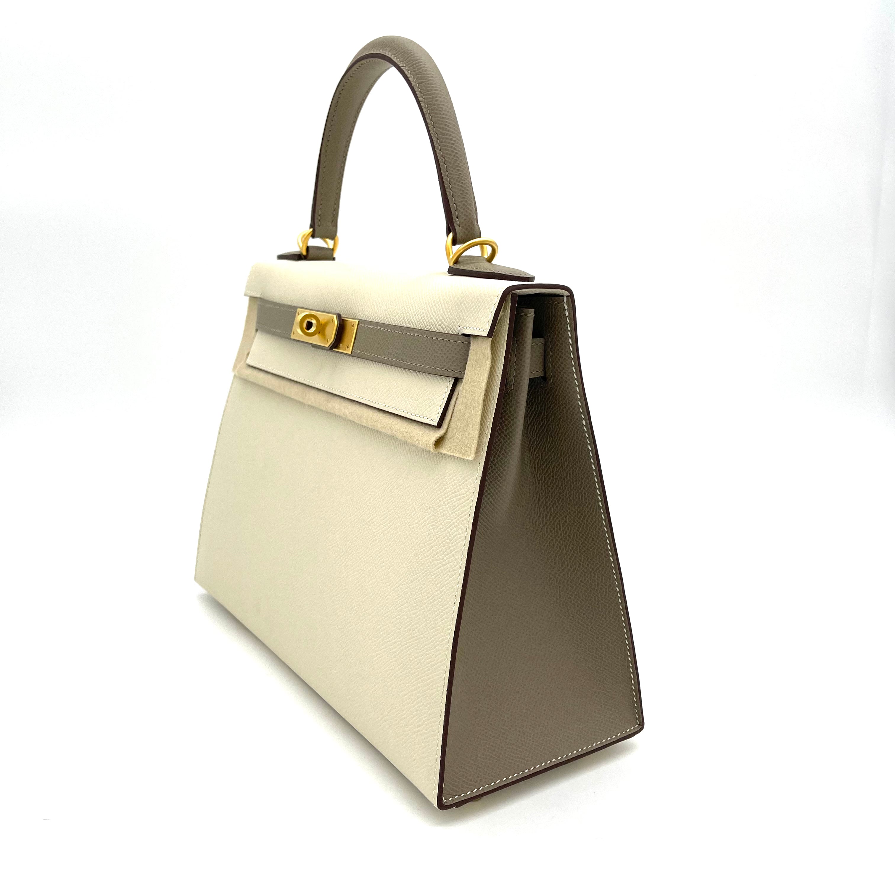 Brand New HERMES New Craie and Etoupe Epsom HSS Special Order Sellier Kelly 28