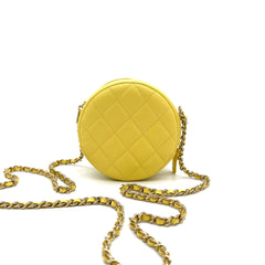 Brand New CHANEL Caviar Quilted Crystal CC Round Clutch With Chain Yellow