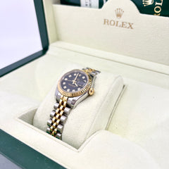 ROLEX 179173 Lady-Datejust 26mm Two-Tone Black Diamond Dial Fluted Bezel Jubilee Band