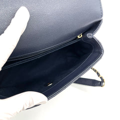CHANEL Caviar Chevron Quilted Mini Coco Handle Flap Navy