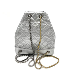 CHANEL Metallic Aged Calfskin Quilted Small Gabrielle Backpack Silver Navy  Red 1182482