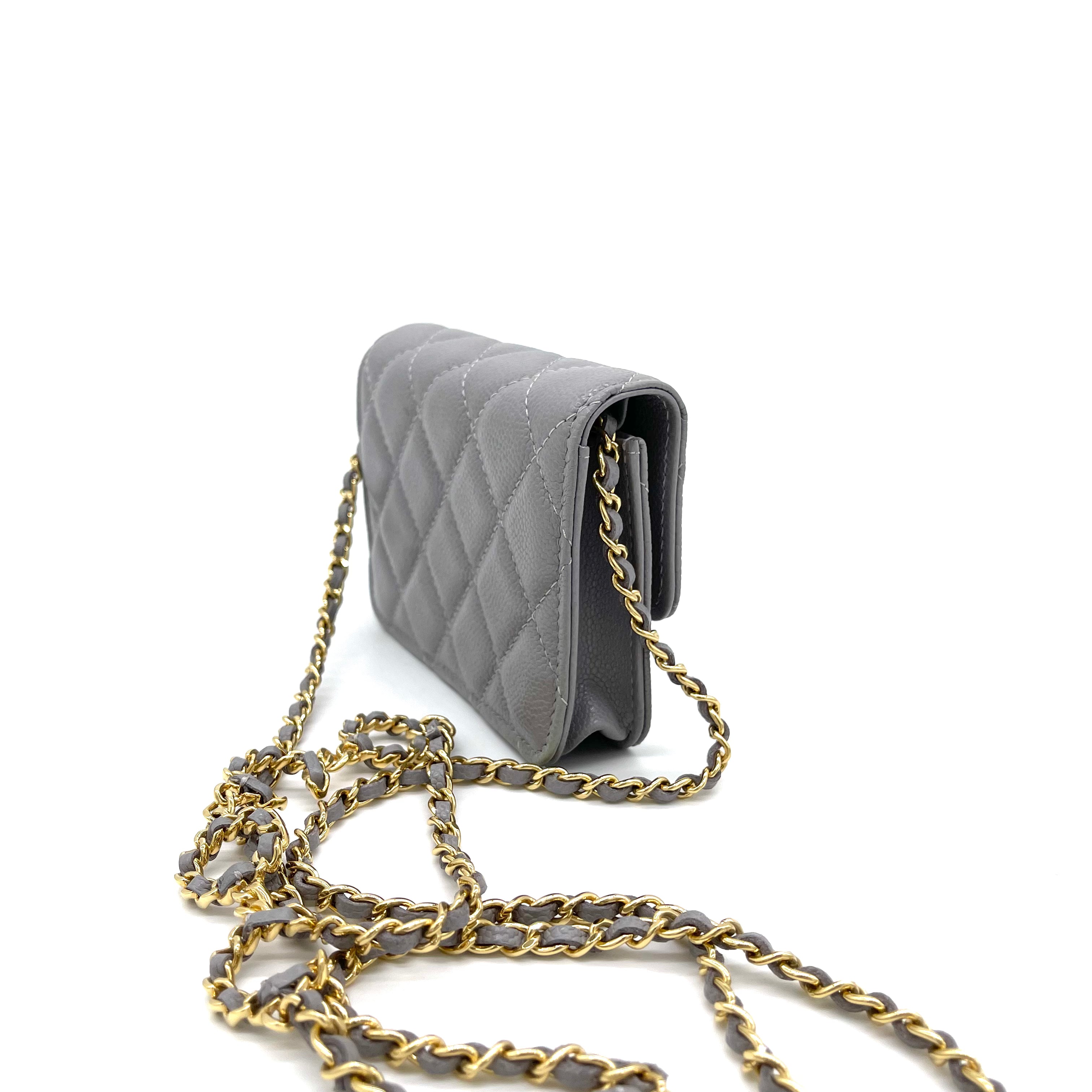 Brand New CHANEL Caviar Quilted Miss Coco Clutch With Chain Grey
