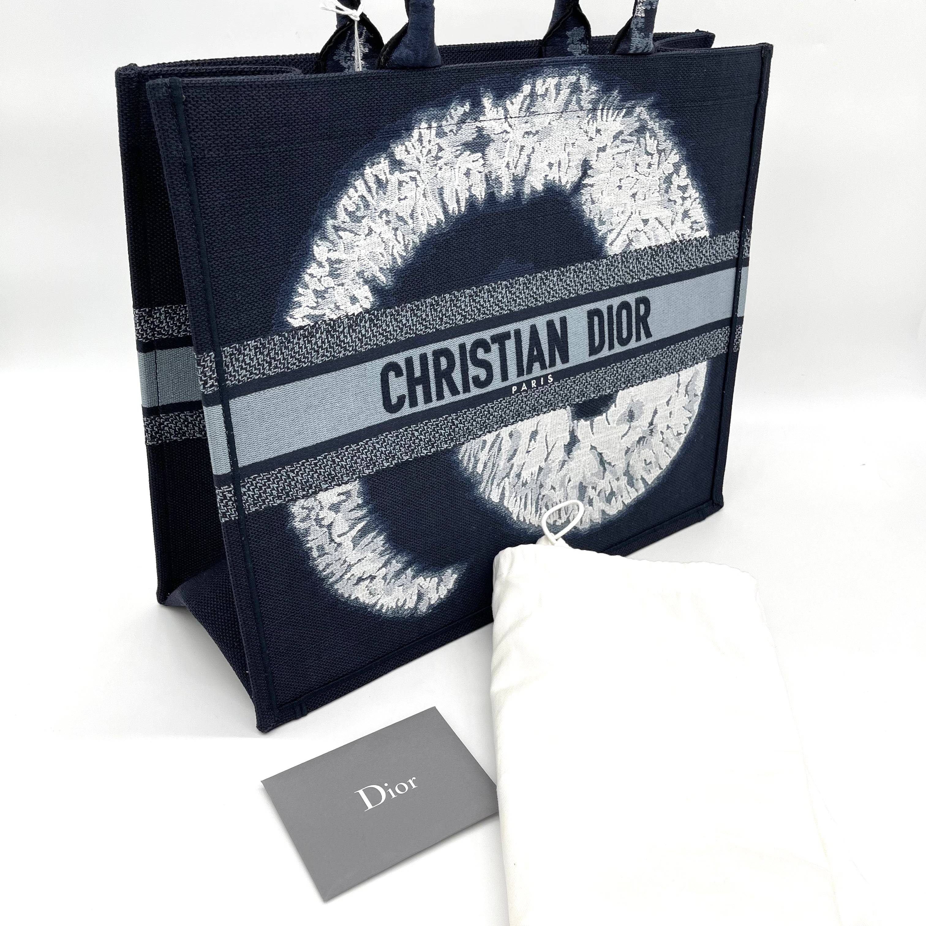 Christian Dior Large Book Oblique Embroidered Canvas Tote Bag Multicolor