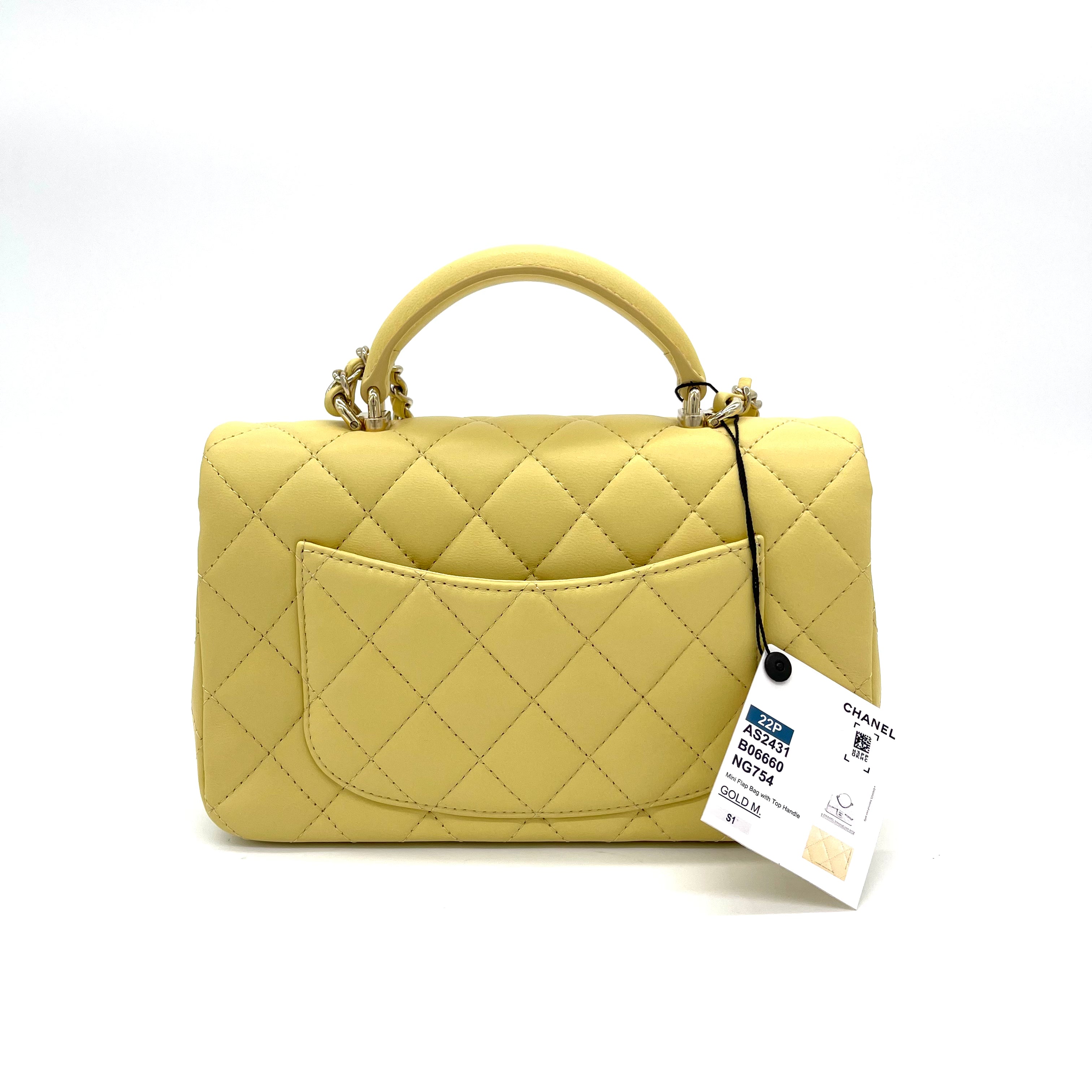 Brand New Chanel Classic Single Flap Top Handle Bag Quilted Lambskin Mini