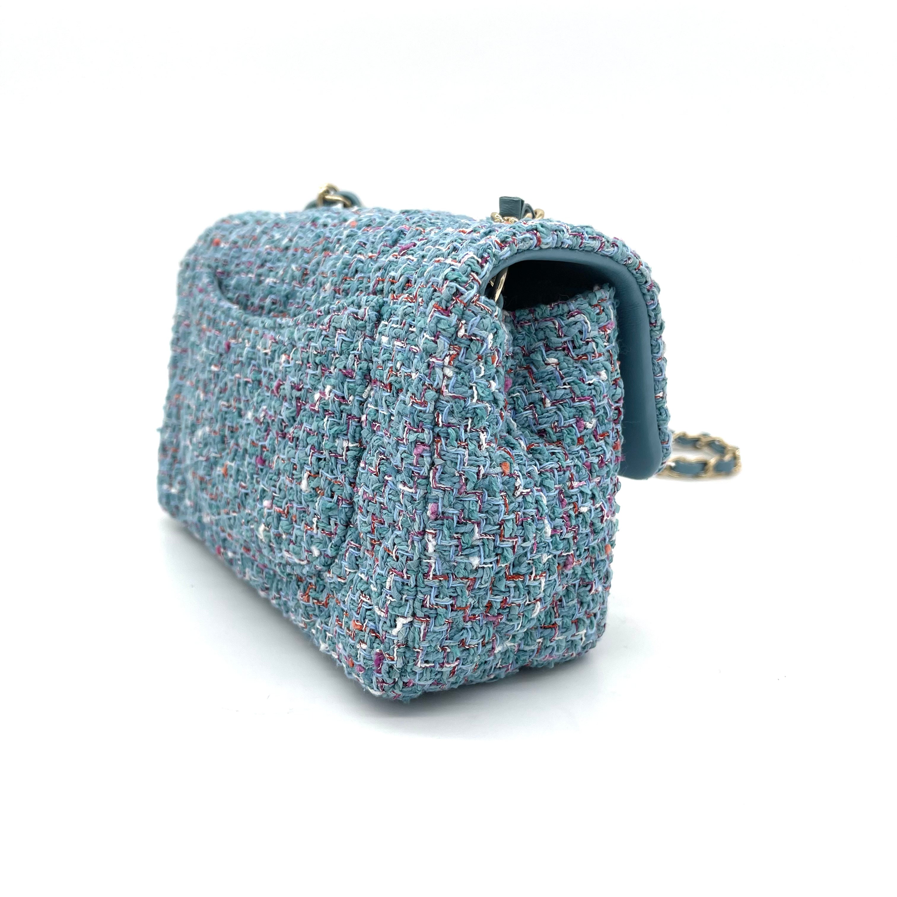Brand New CHANEL Mini Rectangular Flap Bag in 21S Blue Tweed