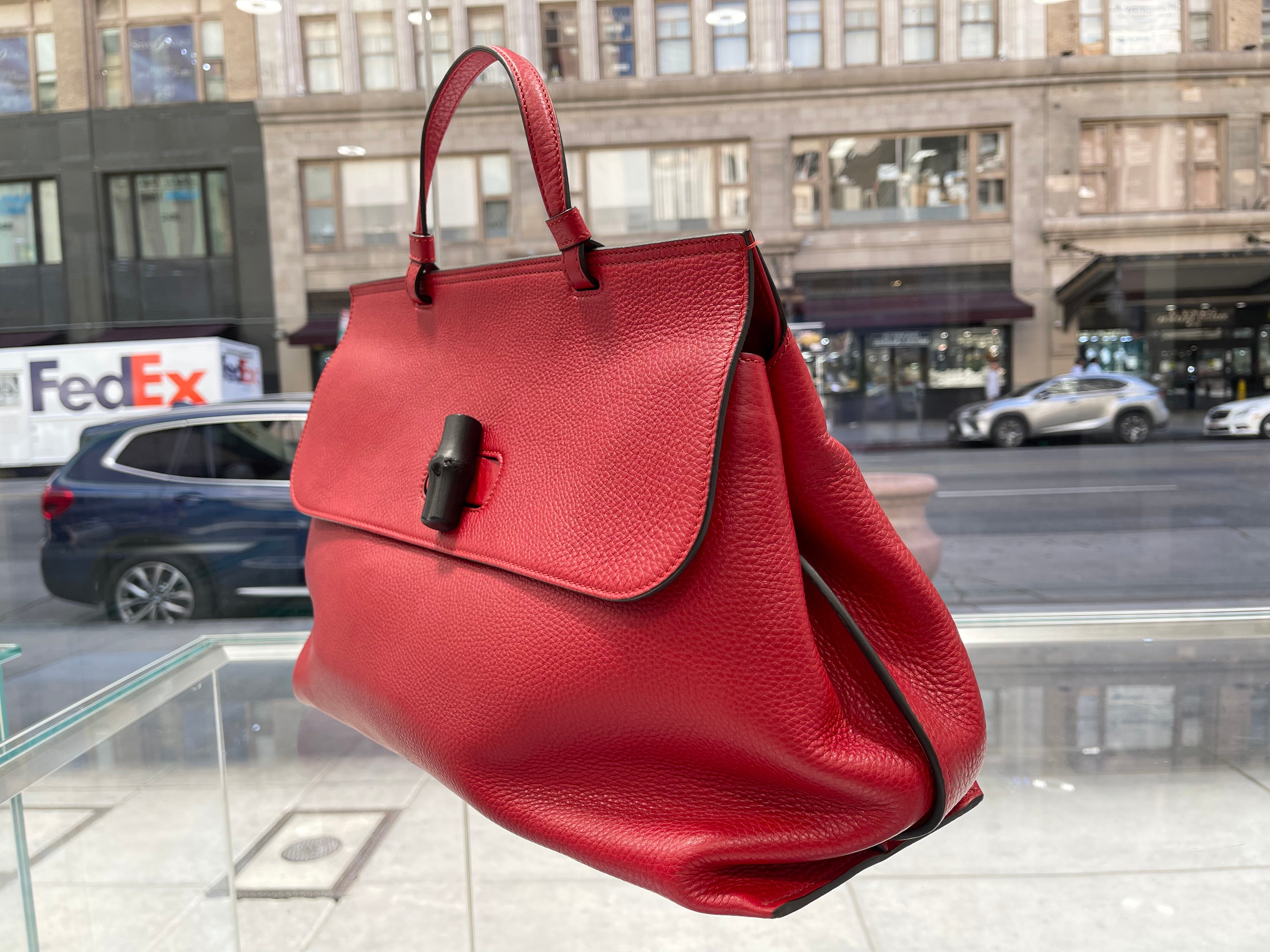 Red Gucci Bamboo Daily Satchel