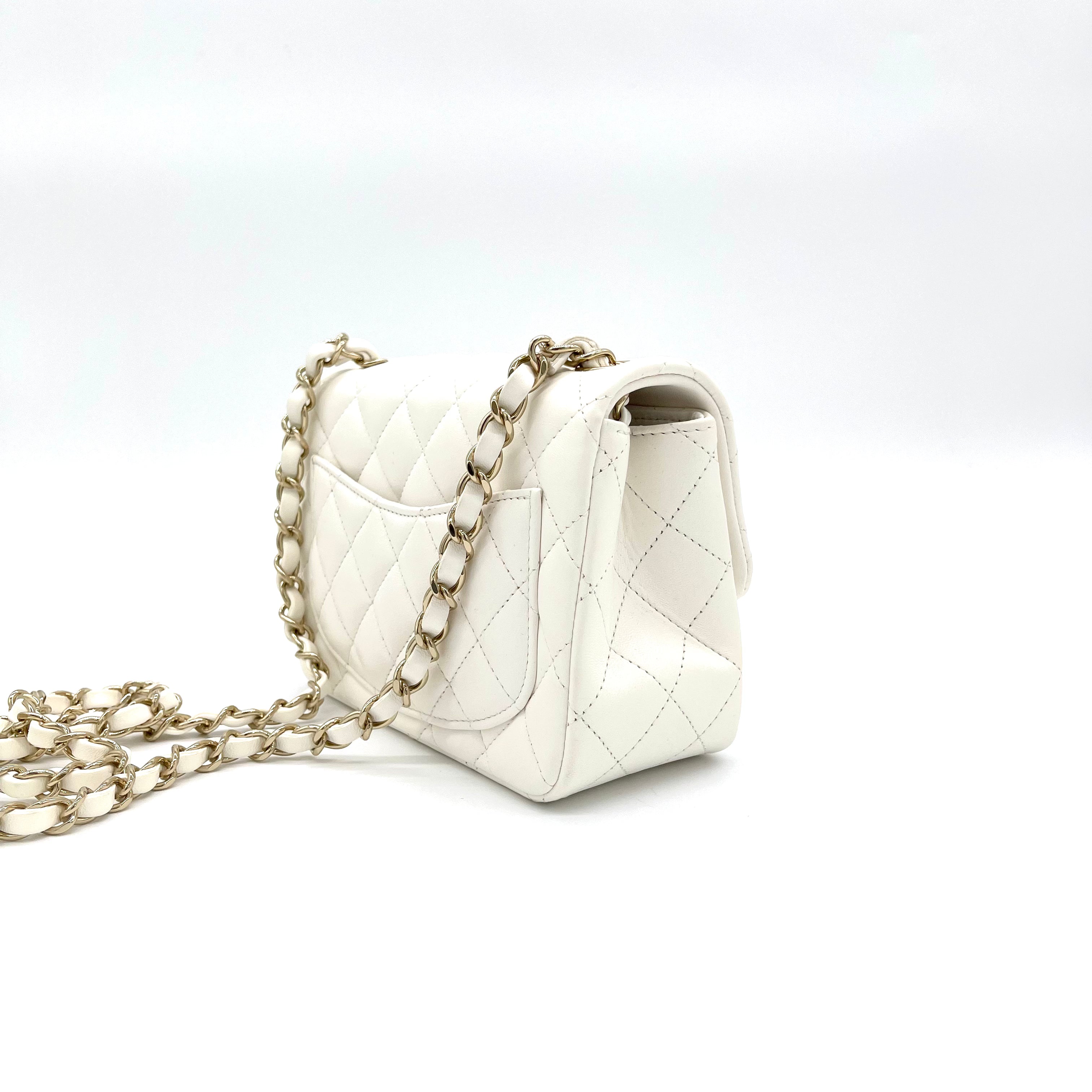 Brand New CHANEL Lambskin Quilted New Mini Square Flap White