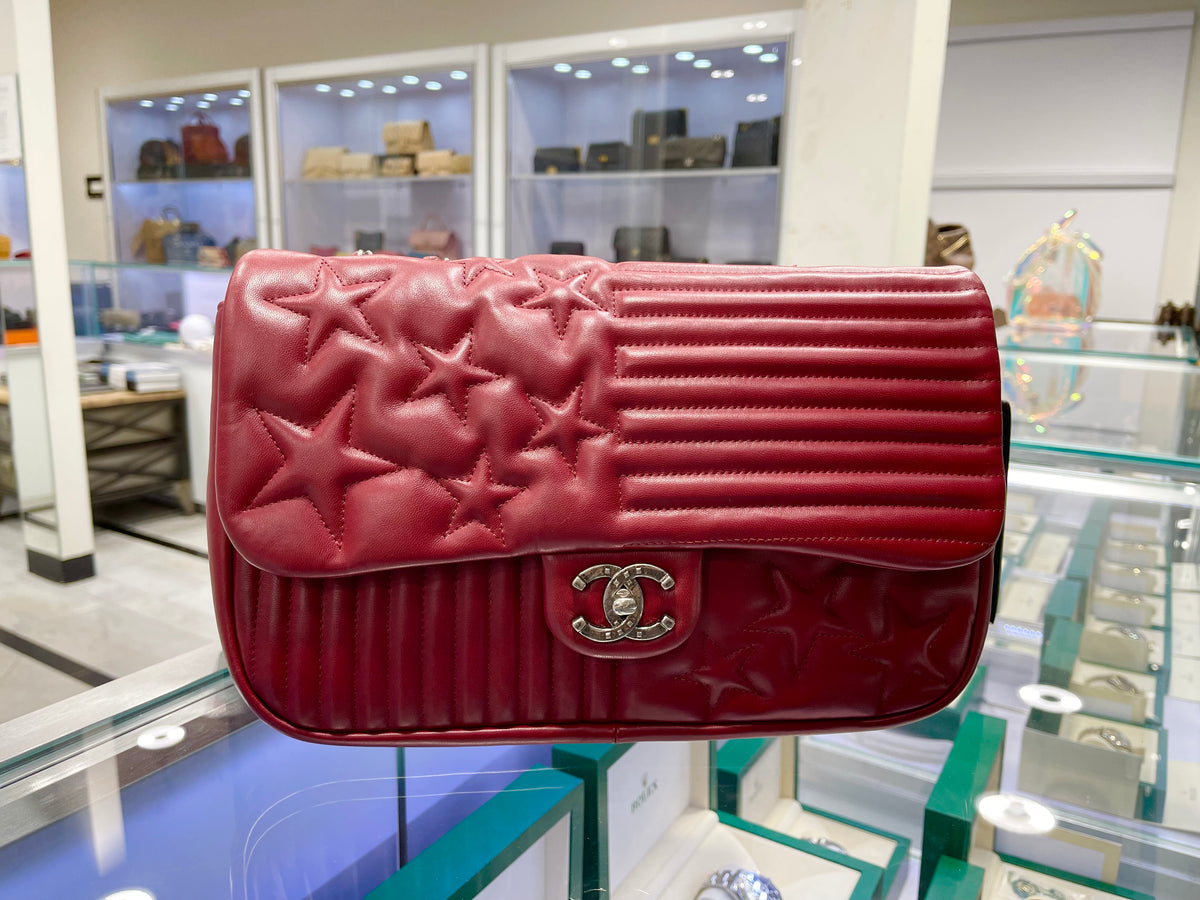 CHANEL Lambskin Quilted Jumbo Paris Dallas Single Flap Red