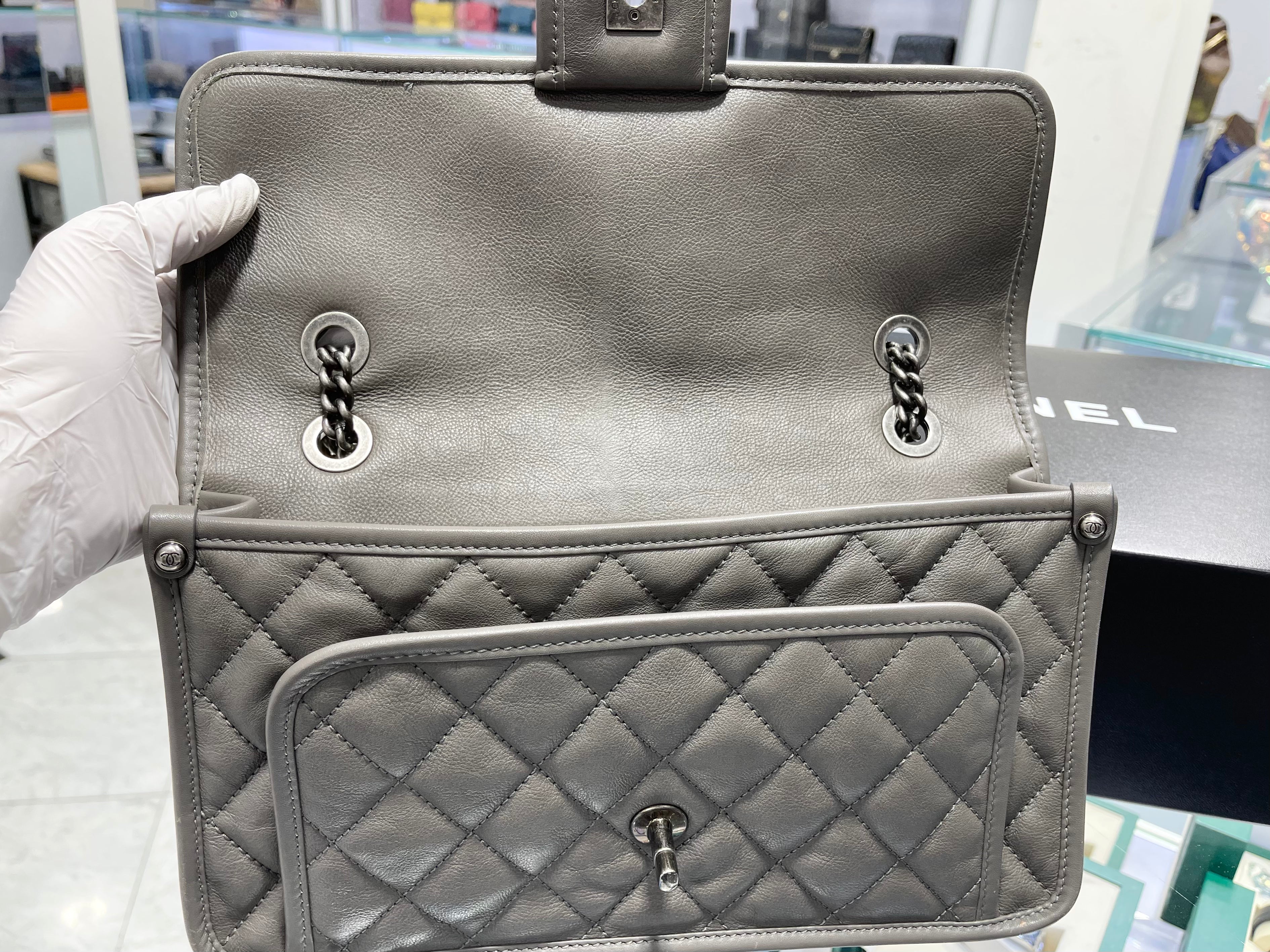 Chanel French Riviera Grey Caviar Flap Bag