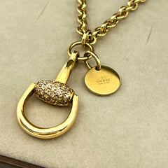 GUCCI 18K Yellow Gold & Diamond Horsebit Pendant Necklace