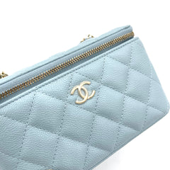 Brand New Chanel Classic Vanity Case with Chain Quilted Caviar Small Light Blue