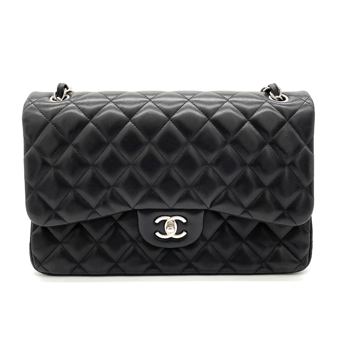 CHANEL Lambskin Quilted Jumbo Double Flap Black