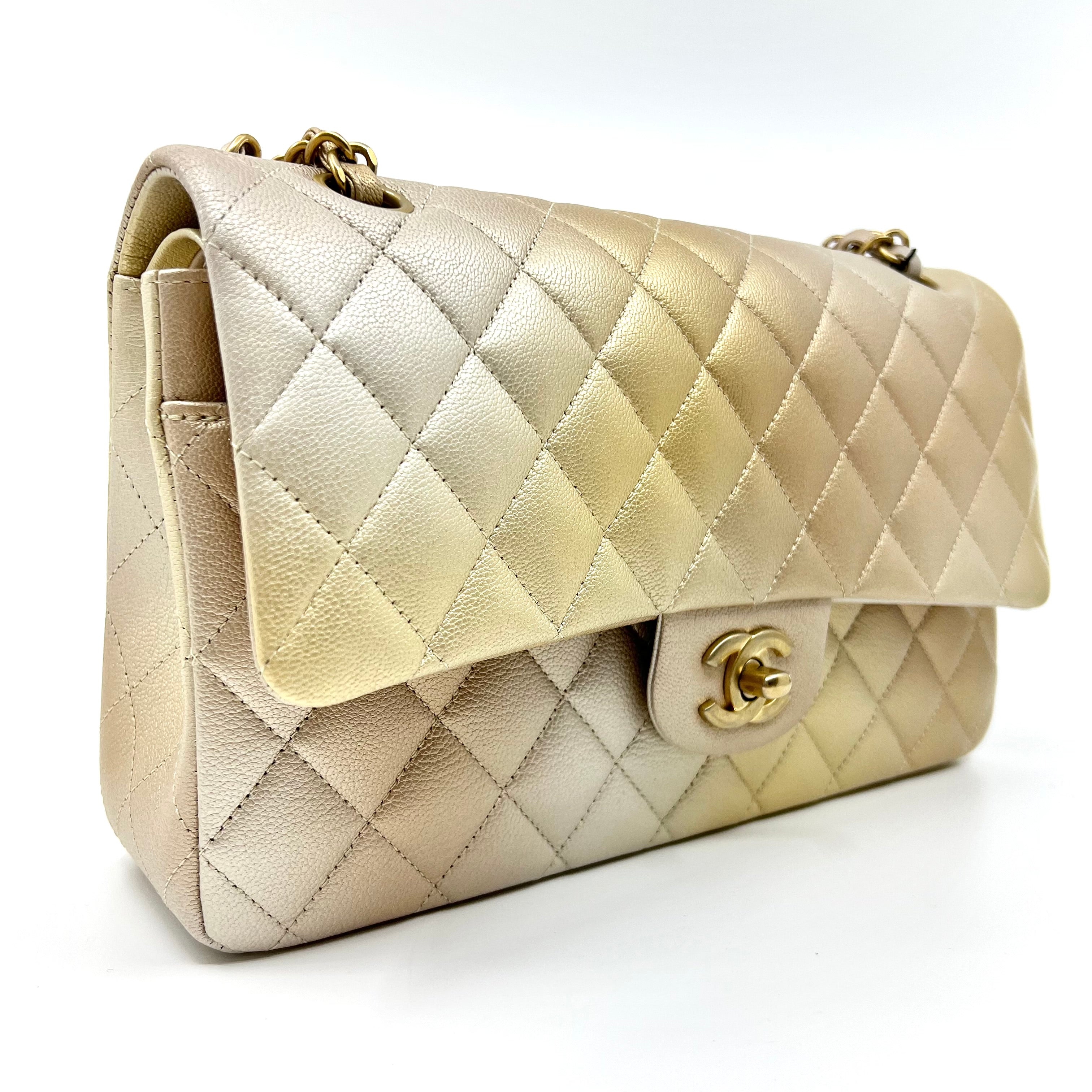 Chanel Classic Double Flap Quilted Iridescent Caviar Gold-tone Medium Blue  in Caviar Leather with Light Gold-tone - US