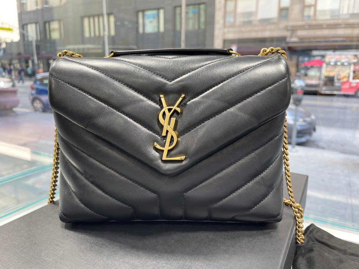 Yves Saint Laurent YSL LouLou Small Shoulder Chain Bag Black Gold