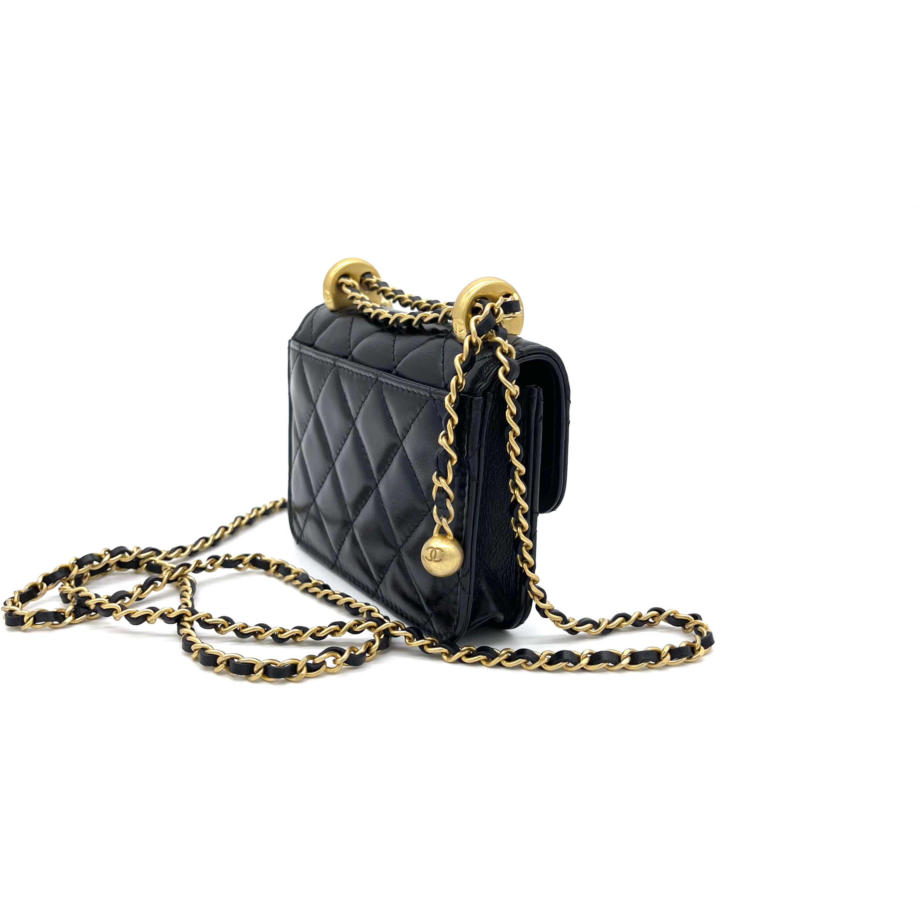 Brand New Chanel 21A Black Mini Flap Coin Purse Shoulder Crossbody Bag