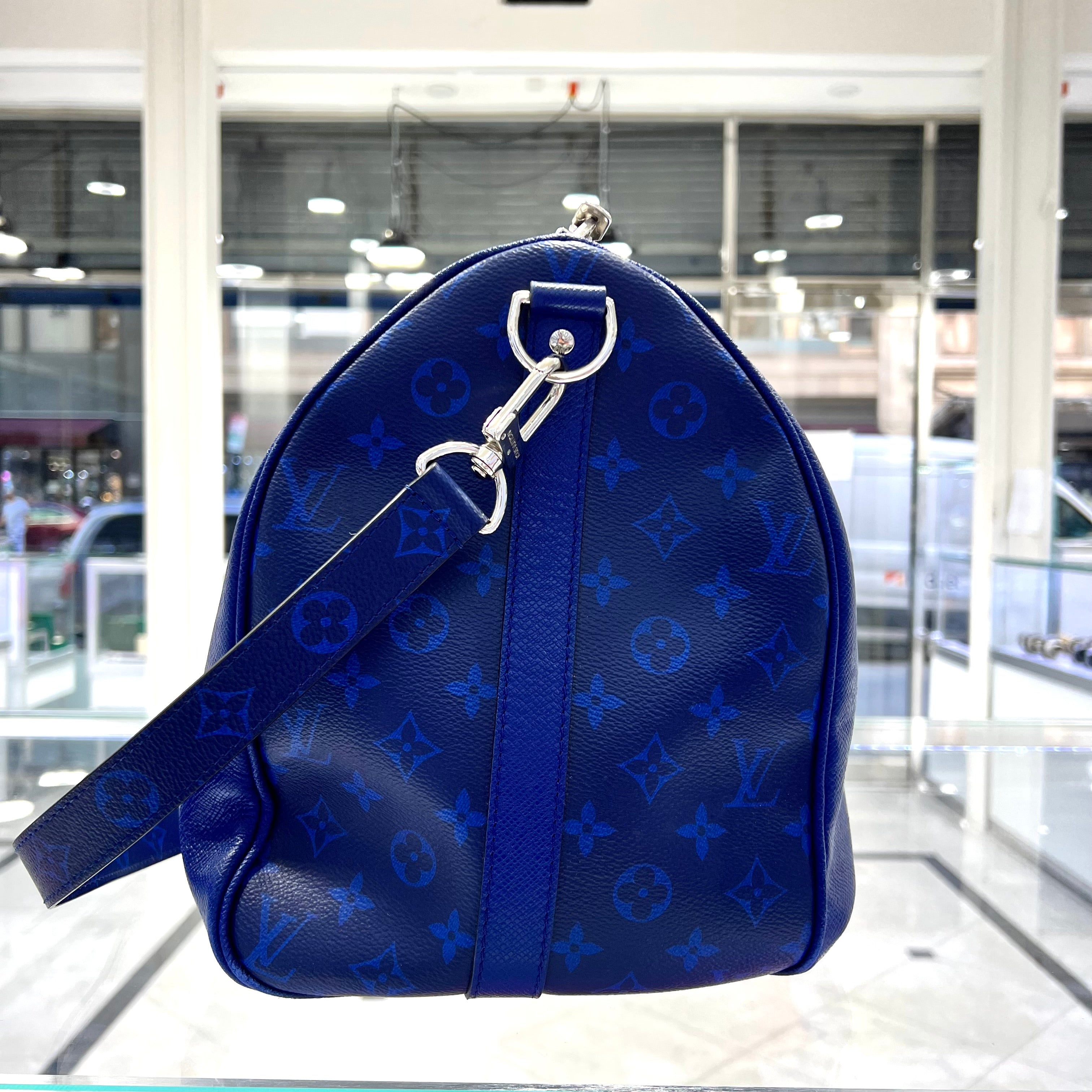 Louis+Vuitton+Speedy+Bandouliere+Duffle+30+Blue+Canvas for sale