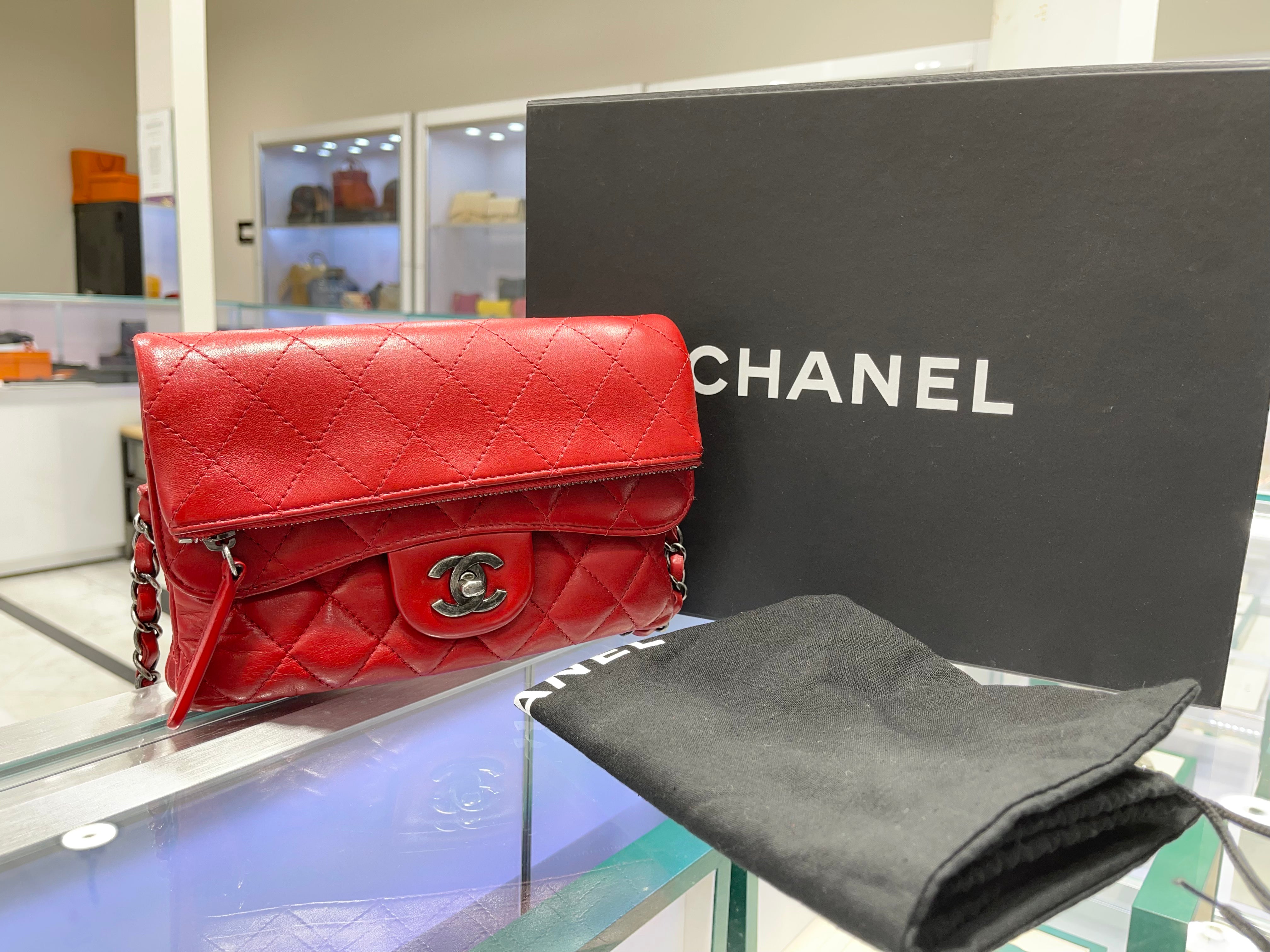 Chanel Classic Mini Flap Quilted Lambskin Bag in Red