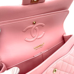 Brand New Chanel Pink Quilted Caviar Medium Classic Double Flap Gold Hardware