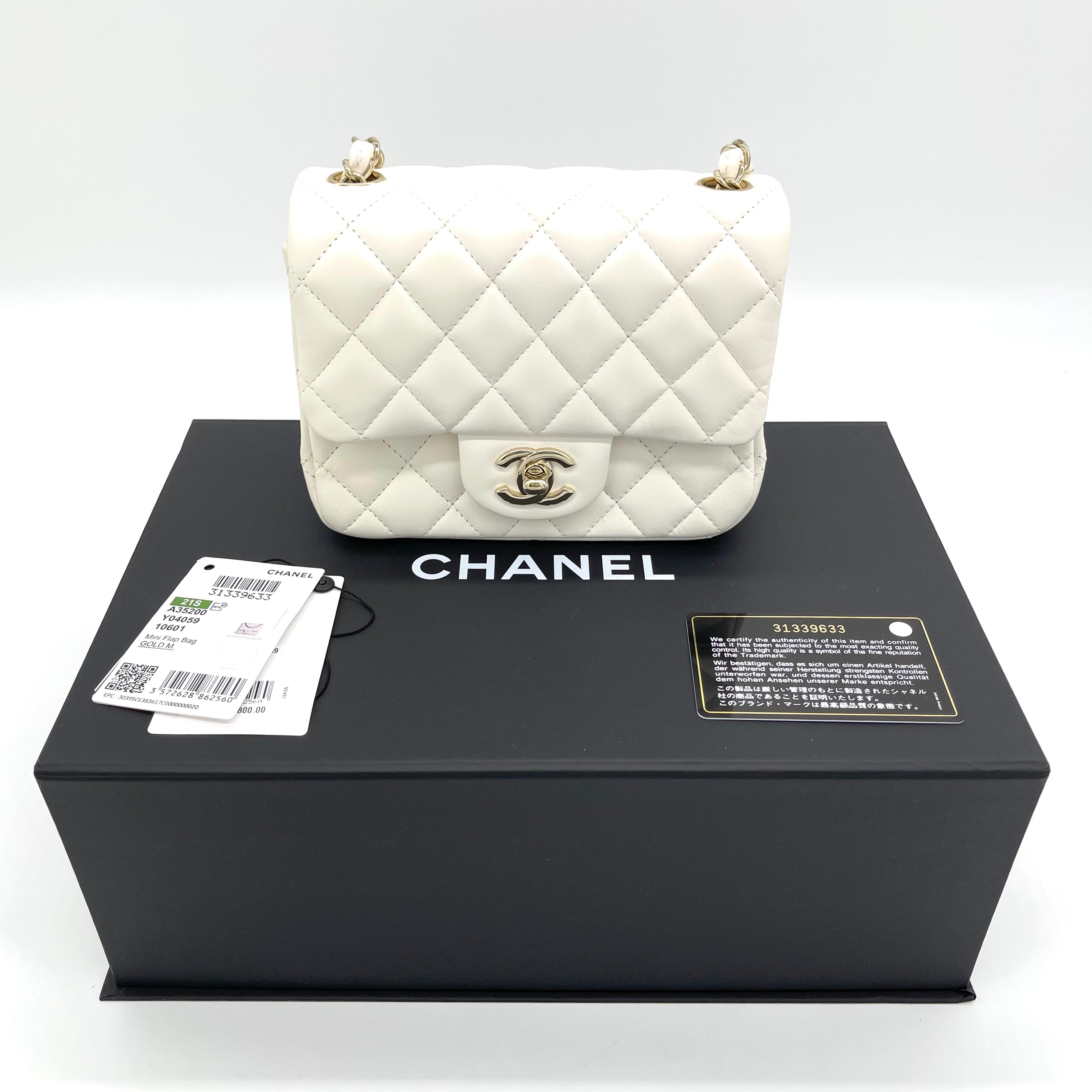 Brand New CHANEL Lambskin Quilted New Mini Square Flap White –