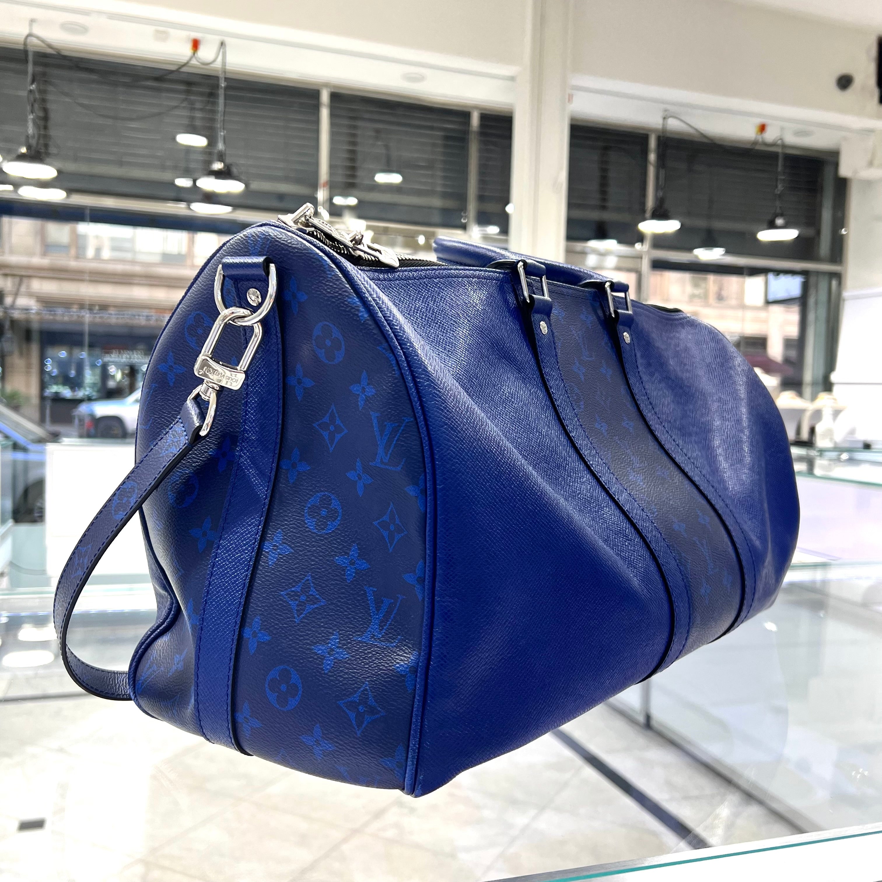 Louis Vuitton Rare Blue Damier Cobalt Keepall Bandouliere 45 Duffle Bag  13lz531s