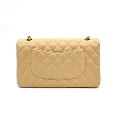 Brand New Chanel Beige Quilted Caviar Medium Classic Double Flap Gold Hardware