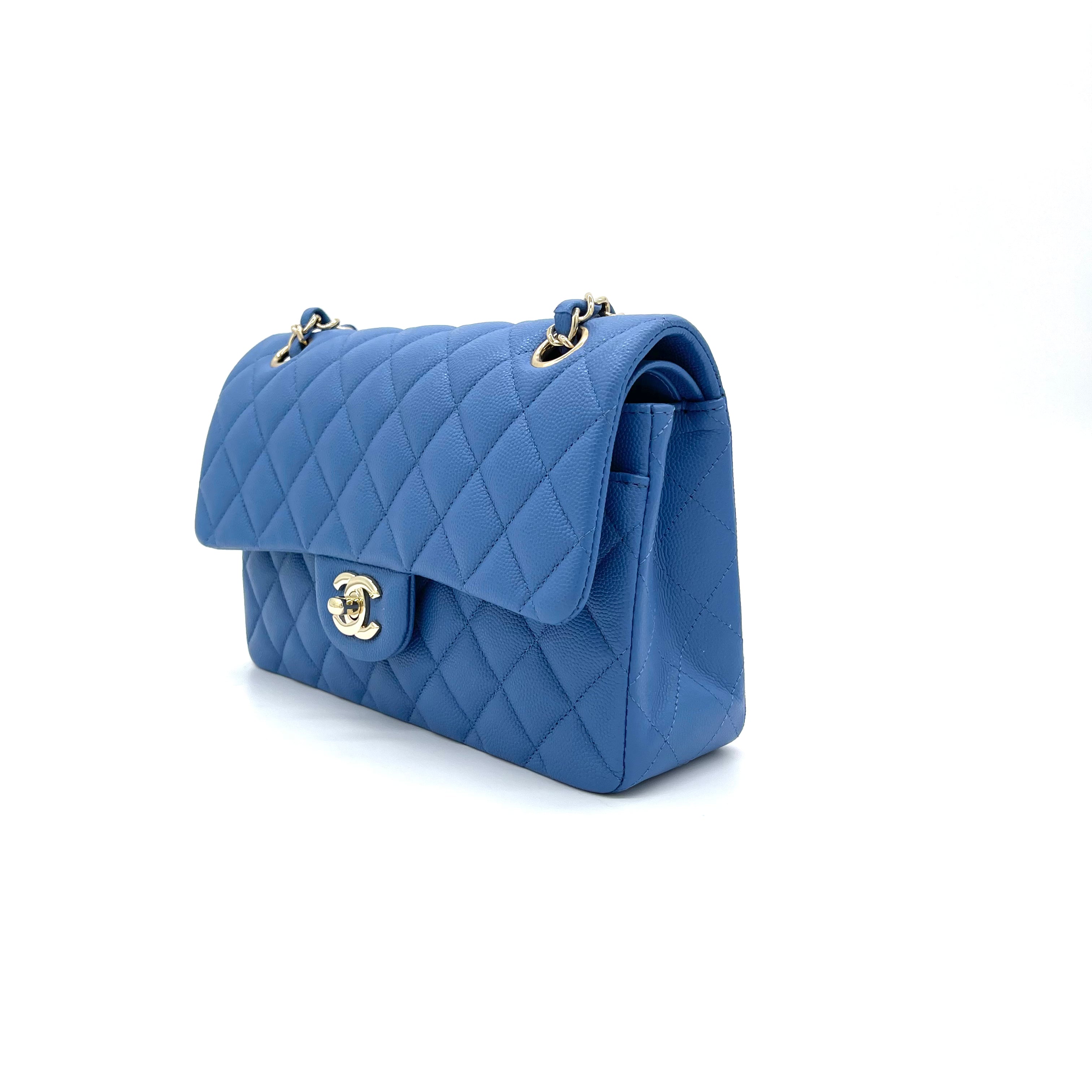 Brand New Chanel Small Classic Quilted Flap Blue Caviar Gold Hardware