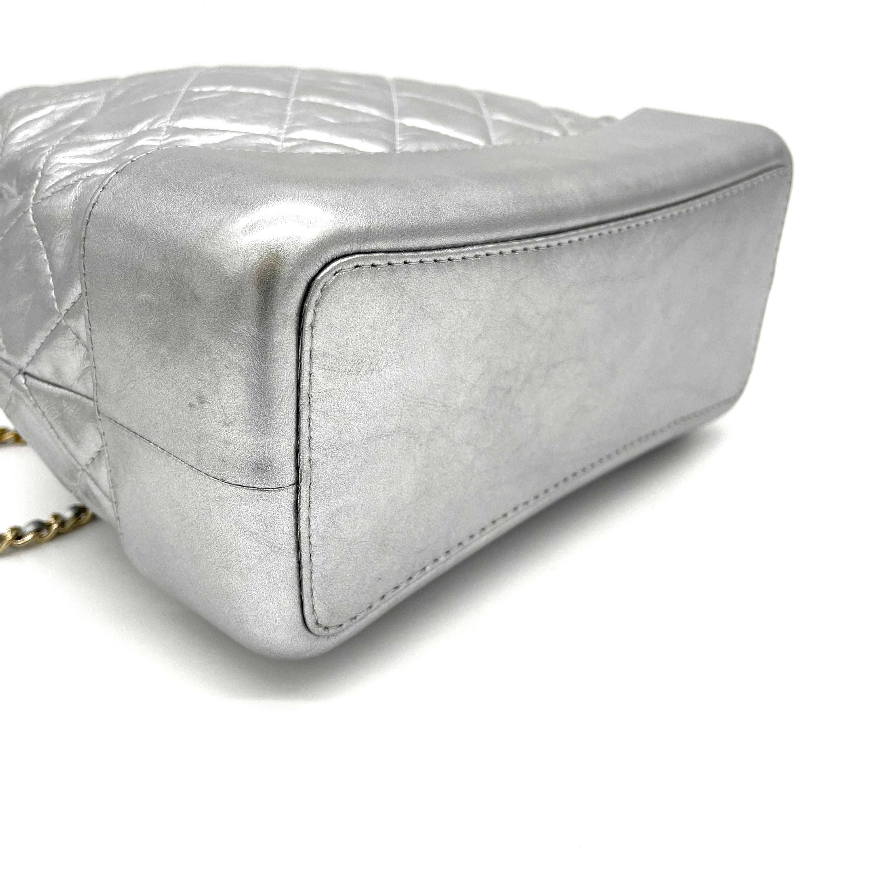 CHANEL Aged Calfskin Quilted Small Gabrielle Backpack Silver
