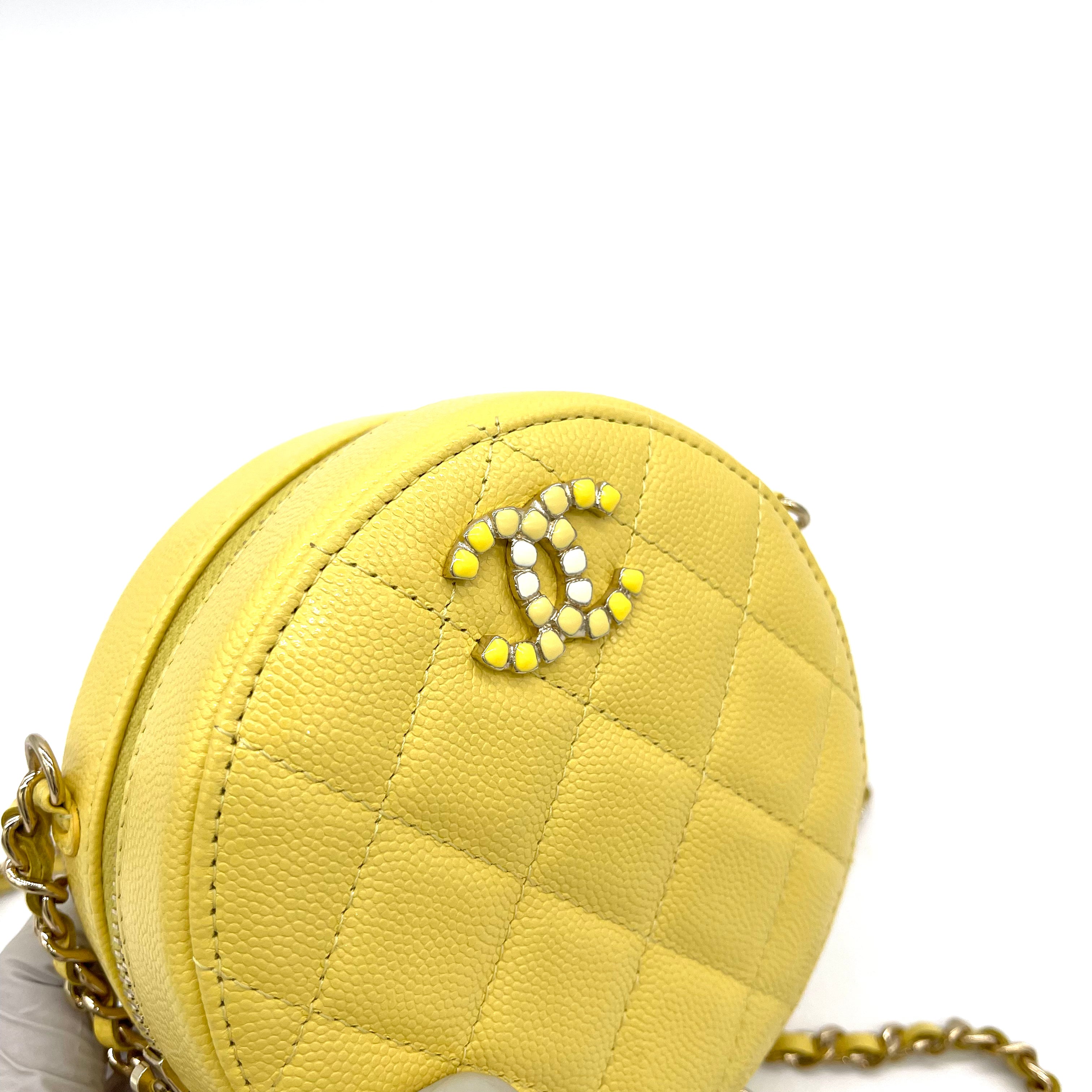 Chanel Round Quilted Caviar Leather Clutch Crossbody Bag