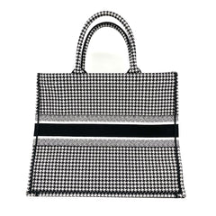 Brand New LARGE DIOR BOOK TOTE Black Macro Houndstooth Embroidery