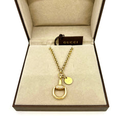 GUCCI 18K Yellow Gold & Diamond Horsebit Pendant Necklace