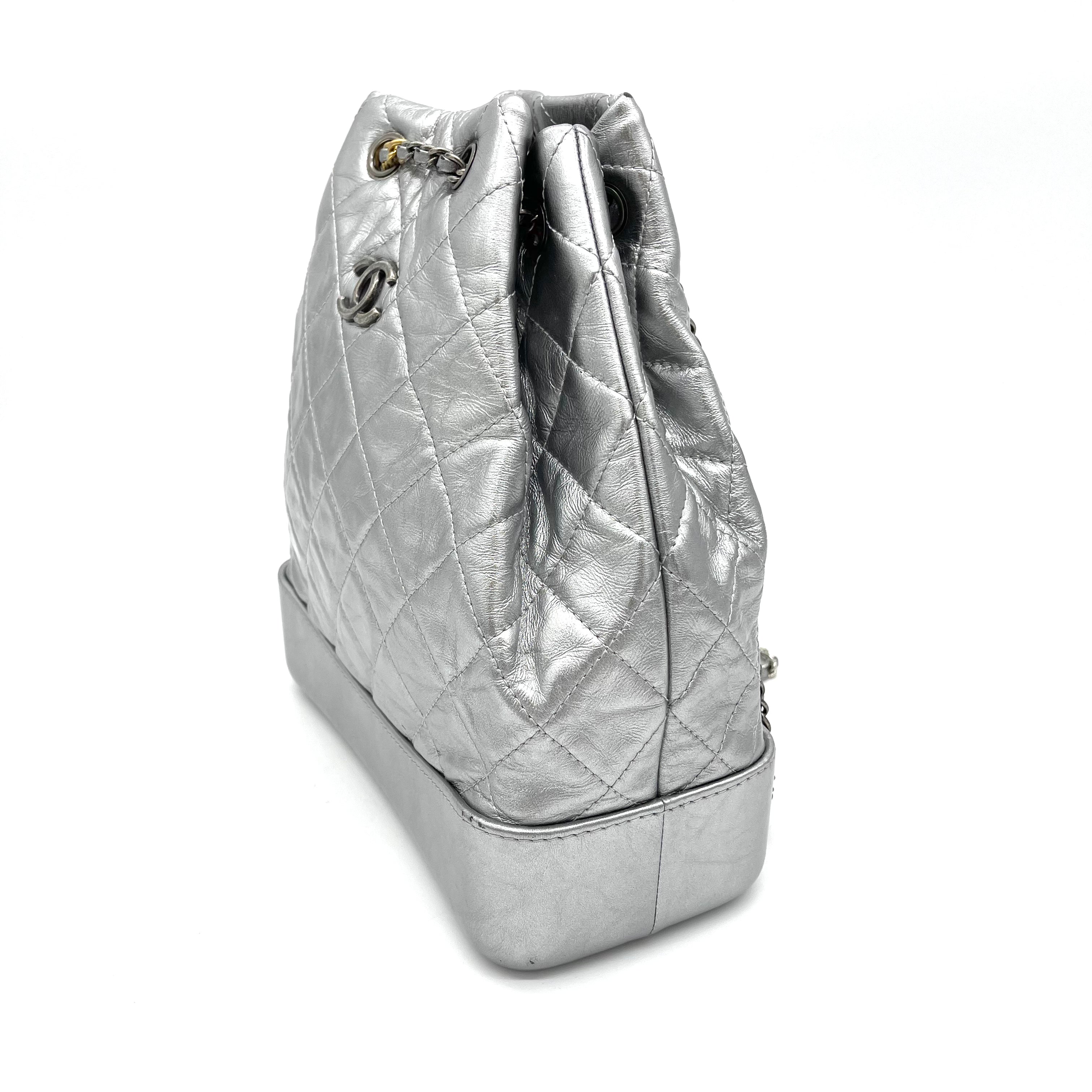 CHANEL Aged Calfskin Quilted Small Gabrielle Backpack Silver