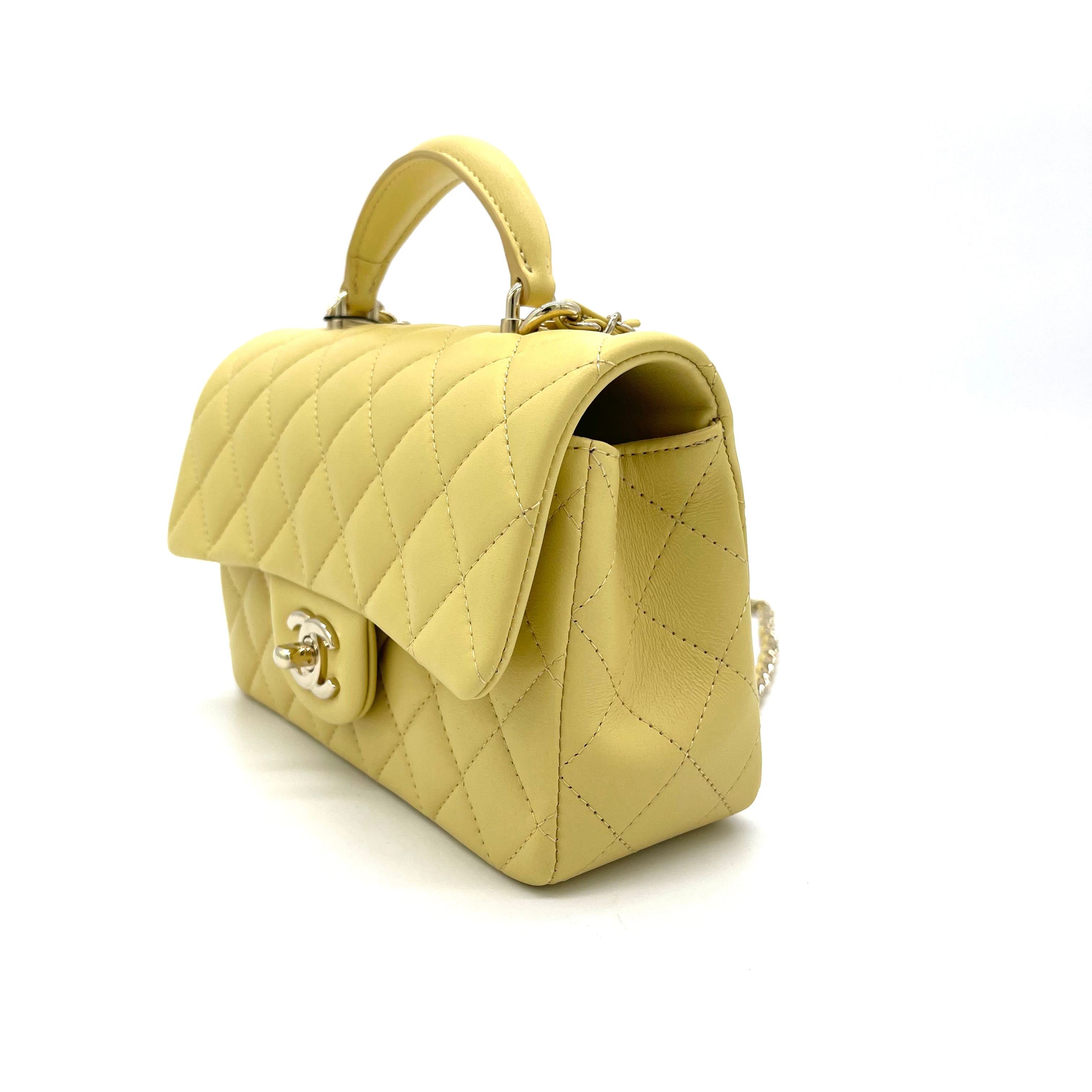 Chanel Light Yellow Quilted Patent Leather Classic Square Mini Flap Bag -  Yoogi's Closet