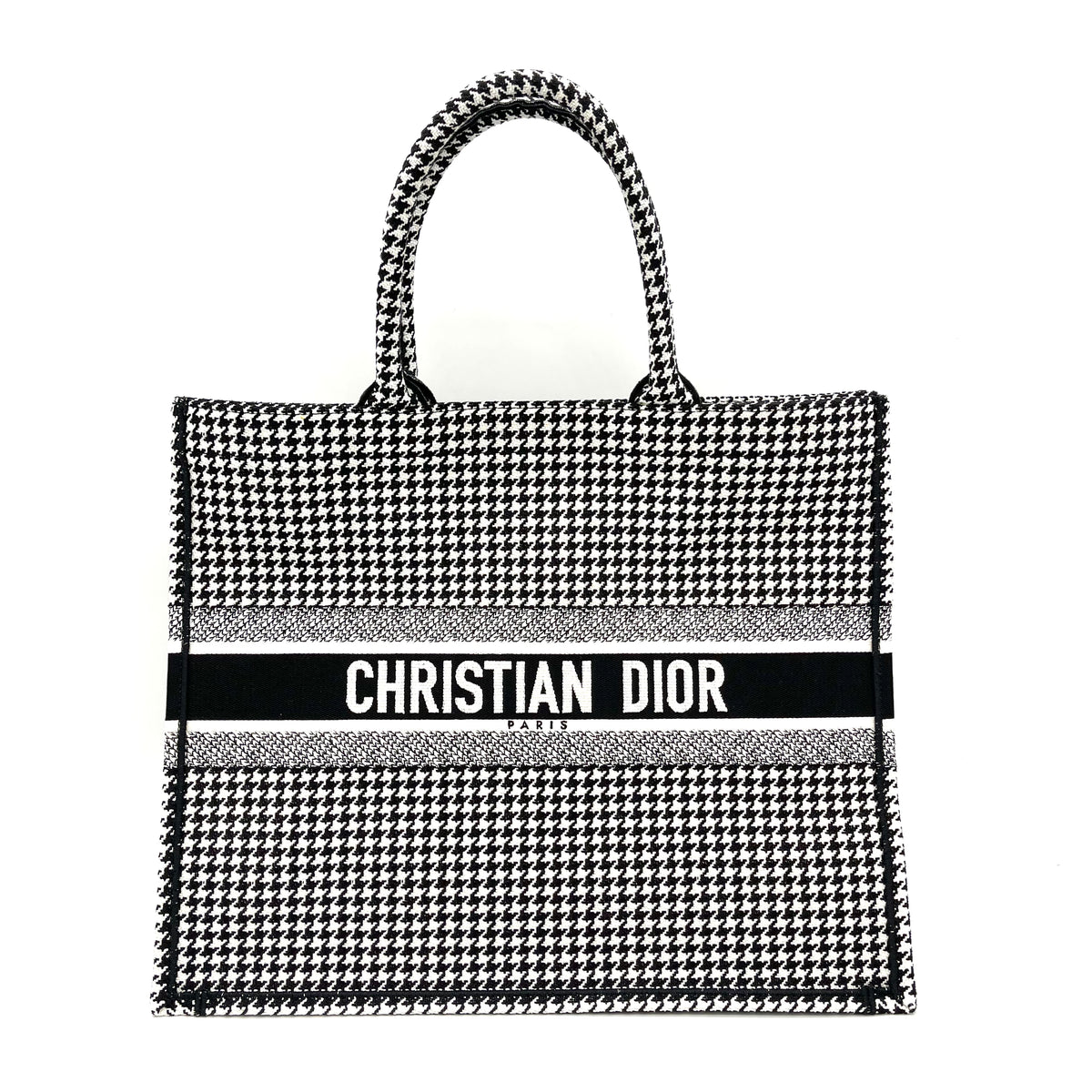 Brand New LARGE DIOR BOOK TOTE Black Macro Houndstooth Embroidery
