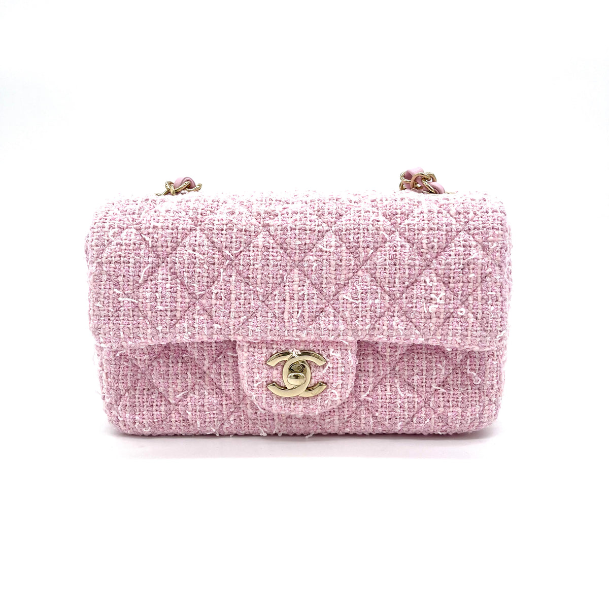 Brand New CHANEL Mini Rectangular Flap Bag in 21S Pink Tweed