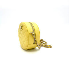 Brand New CHANEL Caviar Quilted Crystal CC Round Clutch With Chain Yellow
