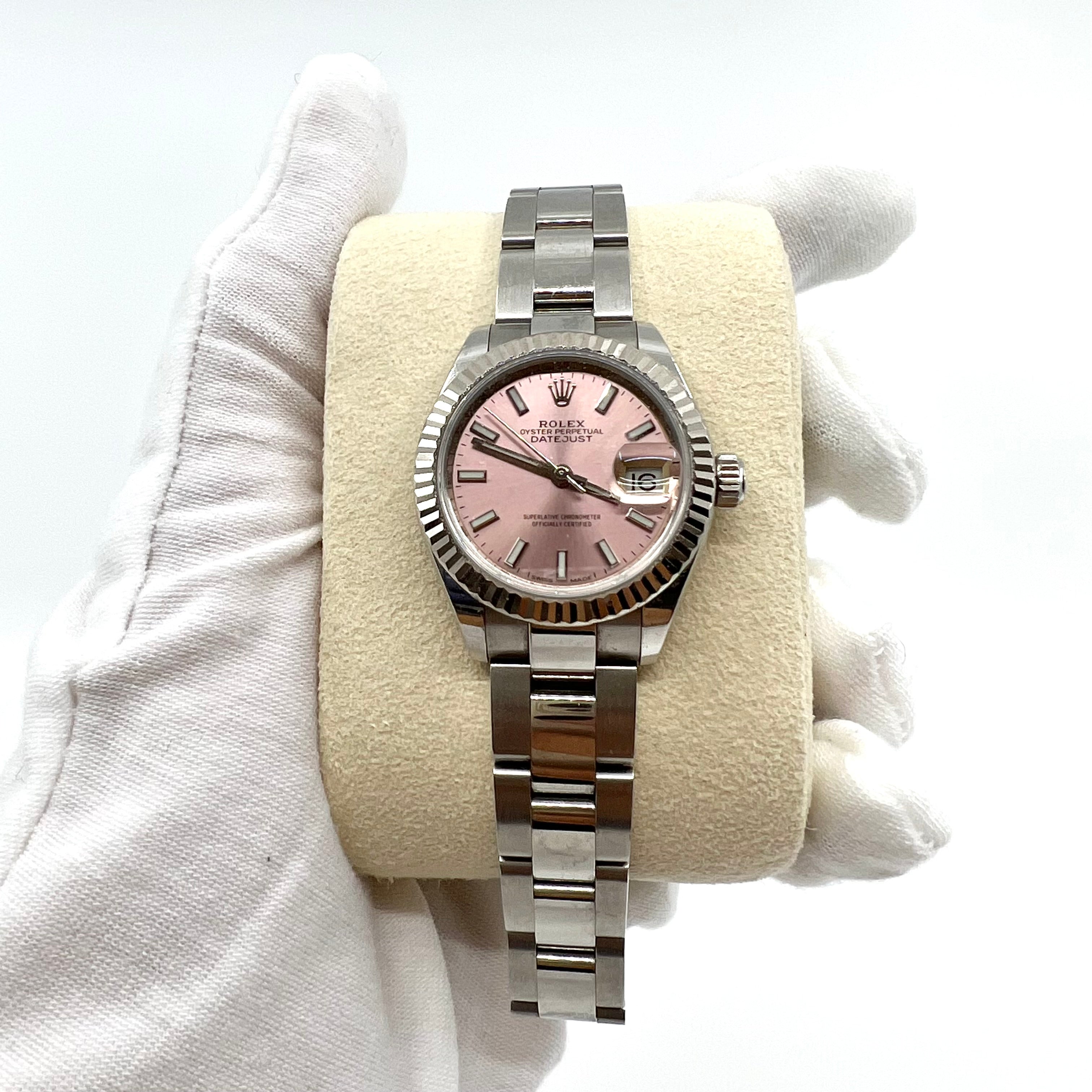 ROLEX Lady-Datejust 28mm Stainless Steel Fluted Bezel Pink Face Oyster