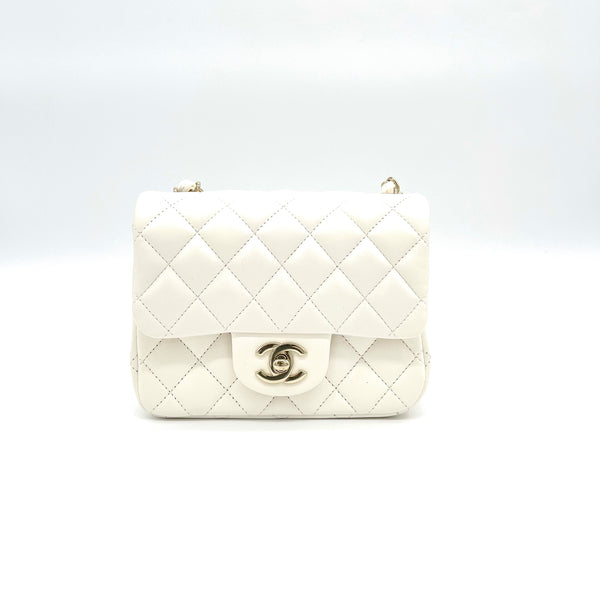 Brand New CHANEL Lambskin Quilted New Mini Square Flap White –